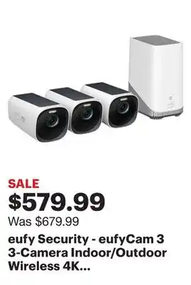 Best Buy eufy Security - eufyCam 3 3-Camera Indoor/Outdoor Wireless 4K Security System - White offer