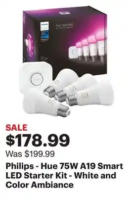 Best Buy Philips - Hue 75W A19 Smart LED Starter Kit - White and Color Ambiance offer