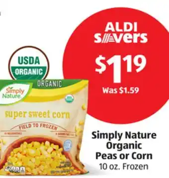 Aldi Simply Nature Organic Peas or Corn offer