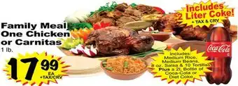 Superior Grocers Family Meal One Chicken or Carnitas offer