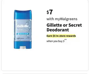 Walgreens Gillette or Secret Deodorant offer