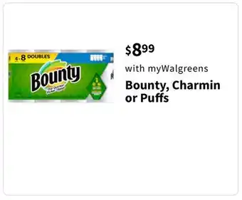 Walgreens Bounty, Charmin or Puﬀs offer