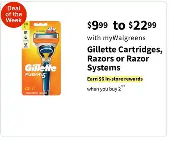 Walgreens Gillette Cartridges, Razors or Razor Systems offer