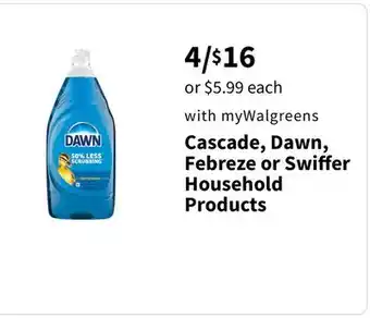 Walgreens Cascade, Dawn, Febreze or Swiﬀer Household Products offer