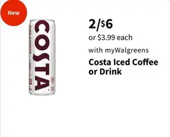 Walgreens Costa Iced Coﬀee or Drink offer