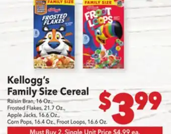 Vallarta Supermarkets Kellogg's Family Size Cereal offer