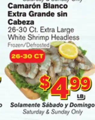 El Super Fresh 26-30 Ct. Extra Large White Shrimp Headless offer
