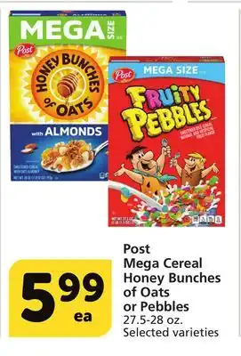 Albertsons Post Mega Cereal Honey Bunches of Oats or Pebbles offer