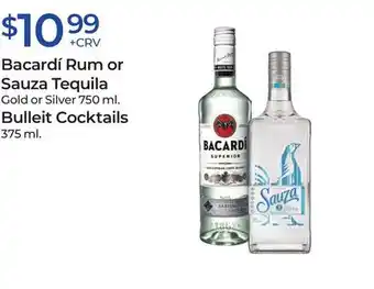 Bacardí Rum or Sauza Tequila, Bulleit Cocktails