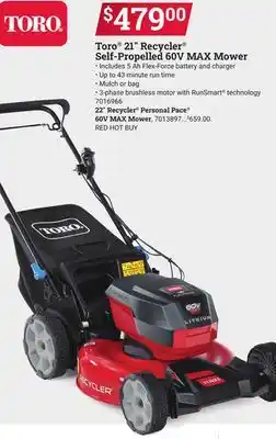 Ace Hardware Toro 21 Recycler Self-Propelled 60V MAX Mower offer