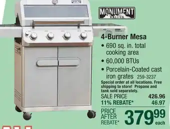 Menards Monument ClearView Mesa 4-Burner Propane Gas Grill offer
