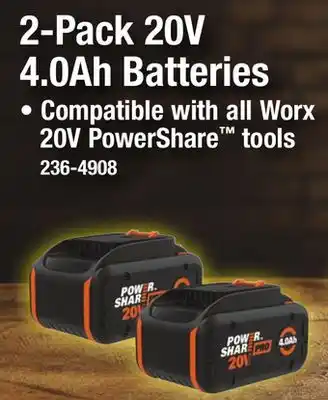Menards WORX 20-Volt Lithium-Ion 4.0Ah Battery - 2 Pack offer