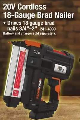 Menards WORX NITRO 20-Volt Cordless 18-Gauge Brad Nailer - Tool Only offer
