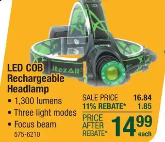 Menards LitezAll 1300 Lumen COB LED Rechargeable Headlamp offer