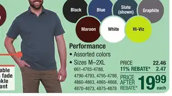 Menards North Hudson Men's Black Performance Polo Shirt - Medium offer