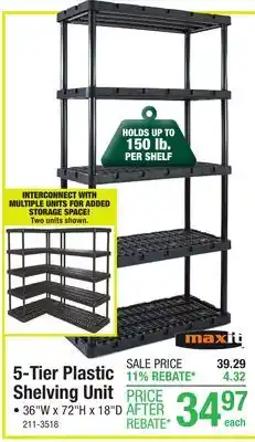 Menards MaxIt Knect-A-Shelf 36W x 72H x 18D 5-Tier Plastic Shelving Unit offer