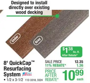 Menards UltraDeck QuickCap 8' Cedar Composite Deck Resurfacing System offer