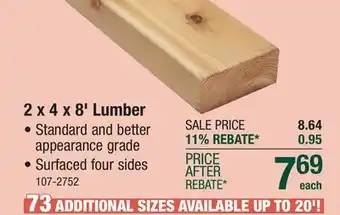 Menards 2 x 4 x 8' Red Cedar S4S Lumber offer