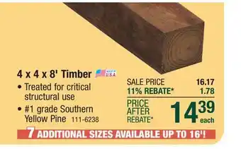 Menards AC2 4 x 4 x 8' #1 Critical Structural CedarTone Premium Pressure Treated Timber offer