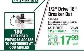 Menards Masterforce 1/2 Drive 18 Flex Head Breaker Bar offer