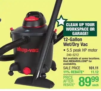 Menards Shop-Vac 12 Gallon 5.5 Peak HP Wet/Dry Shop Vacuum offer
