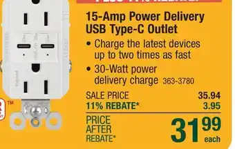 Menards Legrand radiant 15-Amp White TR Ultra Fast PLUS Power Delivery USB Type- C Outlet offer