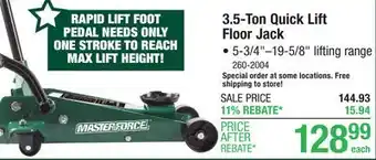 Menards Masterforce 3.5 Ton Quick Pump Floor Jack offer