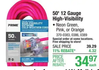 Menards Prime 50' 12/3 Heavy-Duty Neon Green Outdoor Extension Cord offer