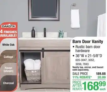 Menards Dakota Sliding Barn Door 36W x 21-5/8D White Oak Bathroom Vanity Cabinet offer