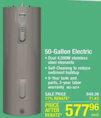 Menards Richmond Essential Plus 50 Gallon 9-Year Electric Tank Water Heater with Diagnostic LED's offer