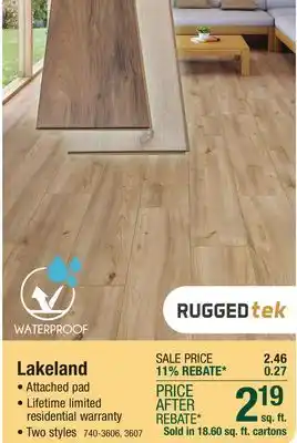 Menards Rugged Tek Lakeland Russet Falls Hickory 8-1/32 x 47-5/8 Waterproof Attached Pad Laminate Flooring (18.6 sq. ft./ctn) offer