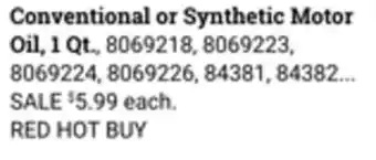 Ace Hardware Conventional or Synthetic Motor Oil, 1 Qt offer