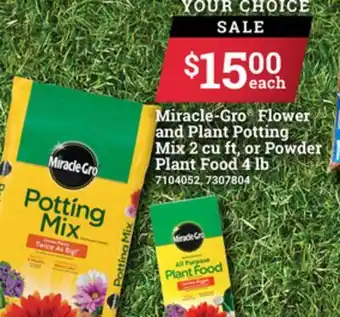 Ace Hardware Miracle-Gro Flower and Plant Potting Mix 2 cu ft, or Powder Plant Food 4 lb offer