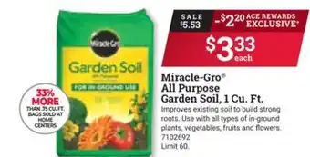 Ace Hardware Miracle-Gro All Purpose Garden Soil, 1 Cu. Ft offer