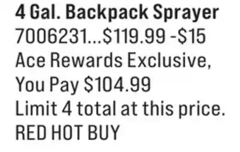 Ace Hardware 4 Gal. Backpack Sprayer offer