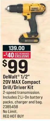 Ace Hardware DeWalt 1/2 20V MAX Compact Drill/Driver Kit offer