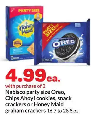Hy-Vee Nabisco party size Oreo, Chips Ahoy! cookies, snack crackers or Honey Maid graham crackers offer