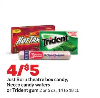 Hy-Vee Just Born theatre box candy, Necco candy wafers or Trident gum offer