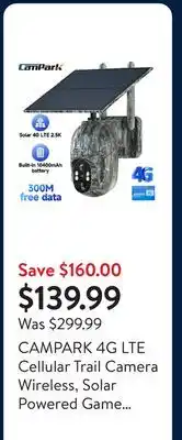 Walmart CAMPARK 4G LTE Cellular Trail Camera Wireless, Solar Powered Game Camera with 360°Pan 90°Tilt, 2.5K HD Night Vision, Motion A offer
