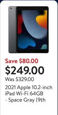 Walmart 2021 Apple 10.2-inch iPad Wi-Fi 64GB - Space Gray (9th Generation) offer