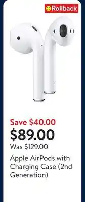 Walmart Apple AirPods with Charging Case (2nd Generation) offer