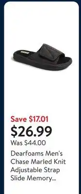 Walmart Dearfoams Men's Chase Marled Knit Adjustable Strap Slide Memory Foam Slipper offer