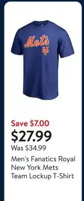 Walmart Men's Fanatics Royal New York Mets Team Lockup T-Shirt offer