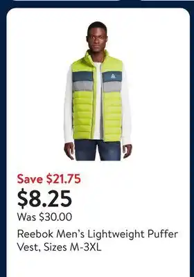 Walmart Reebok Men's Lightweight Puffer Vest, Sizes M-3XL offer