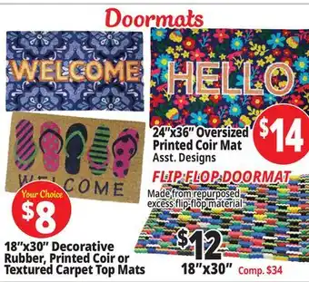 Ocean State Job Lot 18x30 Decorative Rubber, Printed Coir or Textured Carpet Top Mats offer