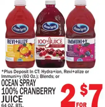 C Town OCEAN SPRAY 100% CRANBERRY JUICE, 64 OZ. BTL offer