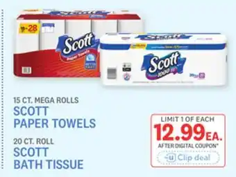 Kings Food Markets 15 CT. MEGA ROLLS SCOTT PAPER TOWELS 20 CT. ROLL SCOTT BATH TISSUE offer