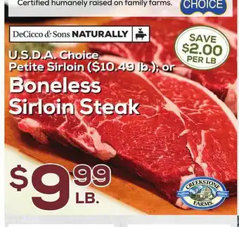 DeCicco & Sons Boneless Sirloin Steak offer