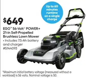 Lowe's 56-Volt G POWER + 21-in Self-Propelled Brushless Lawn Mower offer