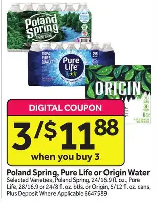 Stop&Shop Poland Spring, Pure Life or Origin Water offer